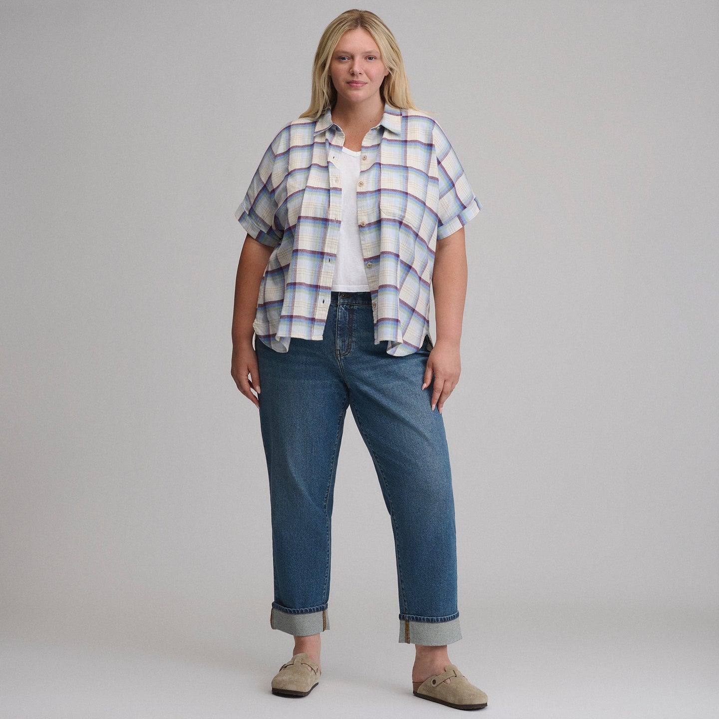 Women's Field Flex Flannel Short-Sleeve Shirt-Ice-4