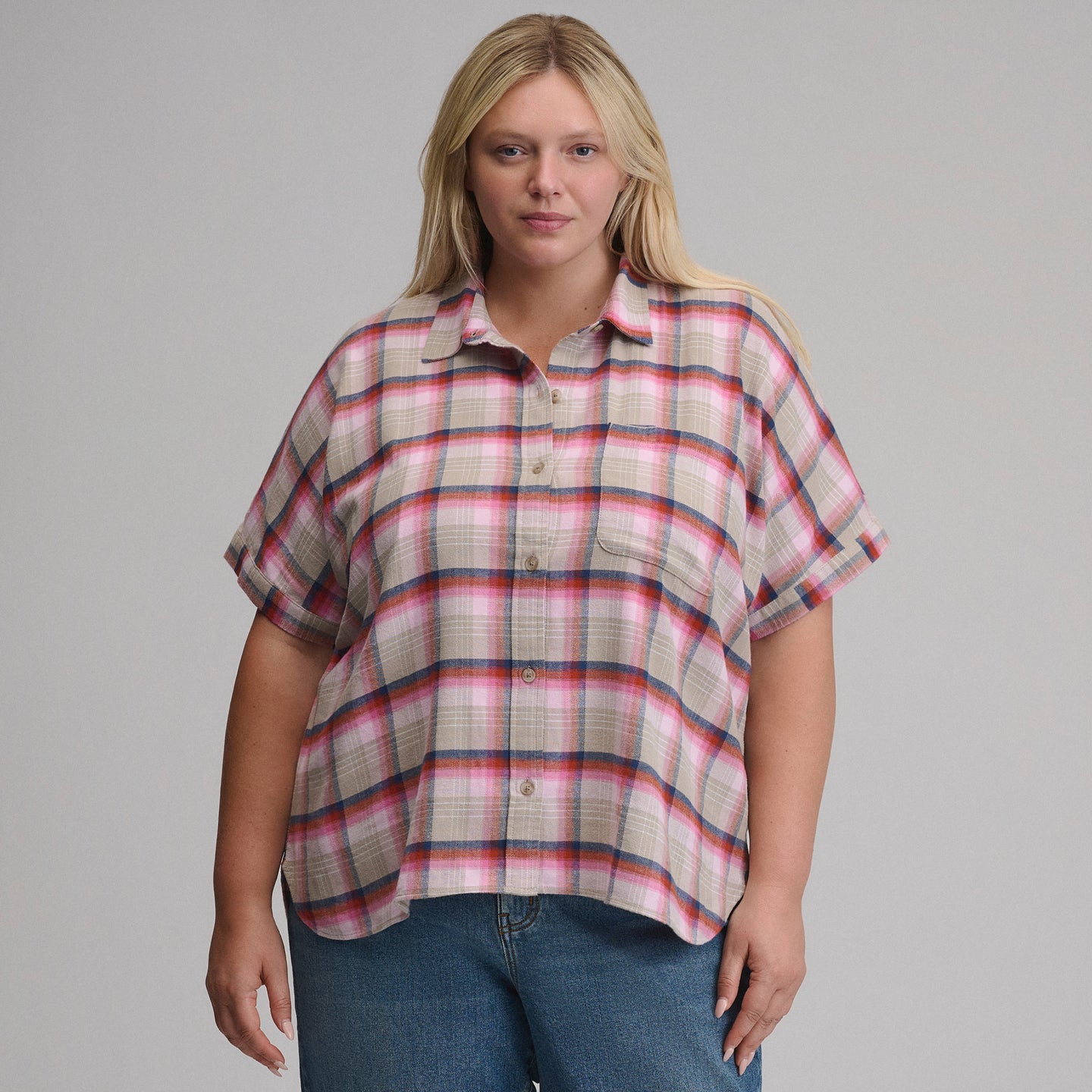 Women's Field Flex Flannel Short-Sleeve Shirt-Light Pink-9