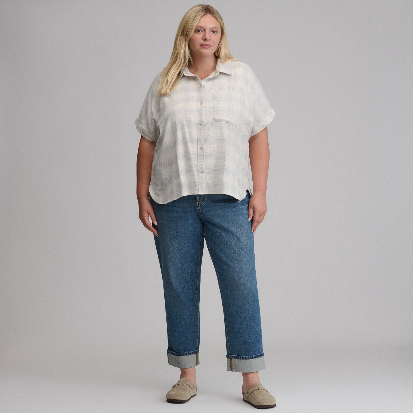 Women's Field Flex Flannel Short-Sleeve Shirt-Stone-16