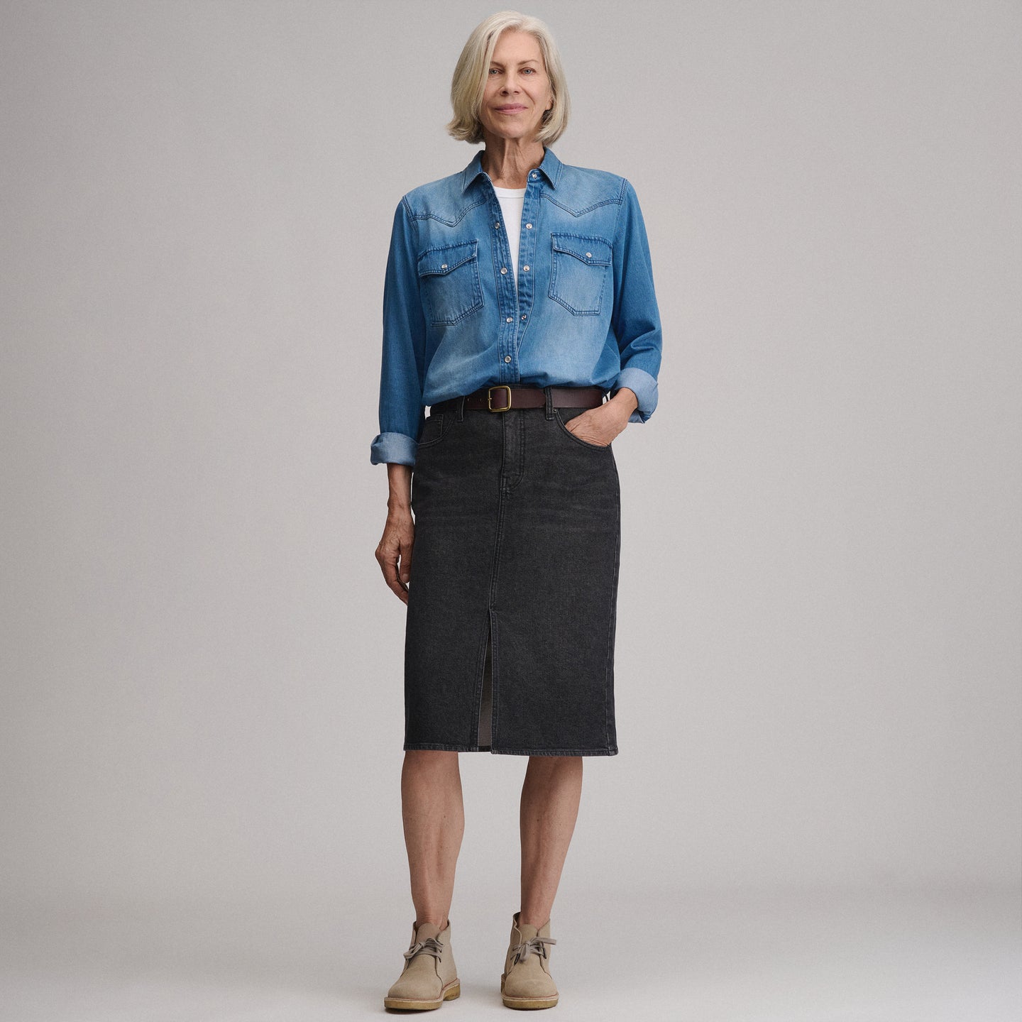 Women's Iconic Denim Skirt-Charcoal-4