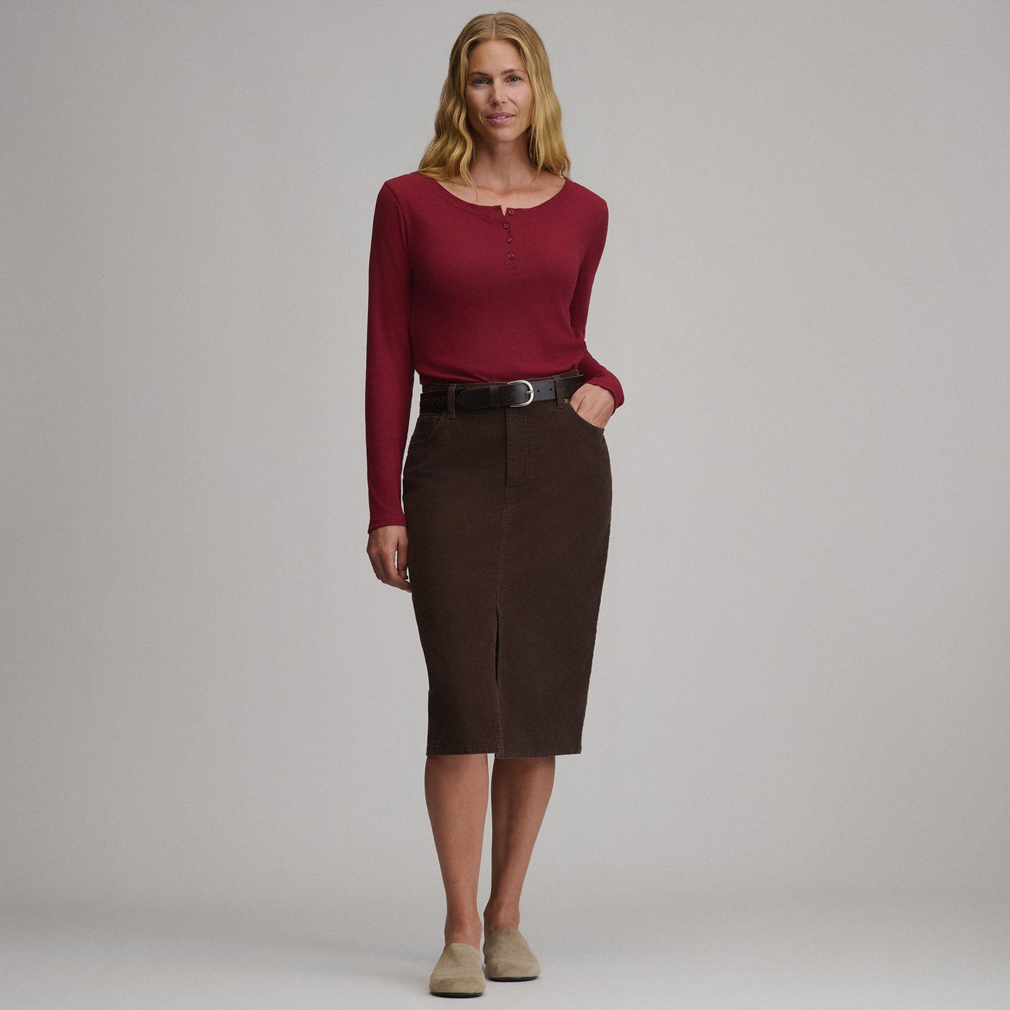 Women's Cord Skirt-Light Khaki-8