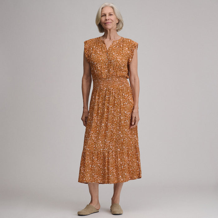 Women's Flutter Sleeve Smocked Waist Midi Dress