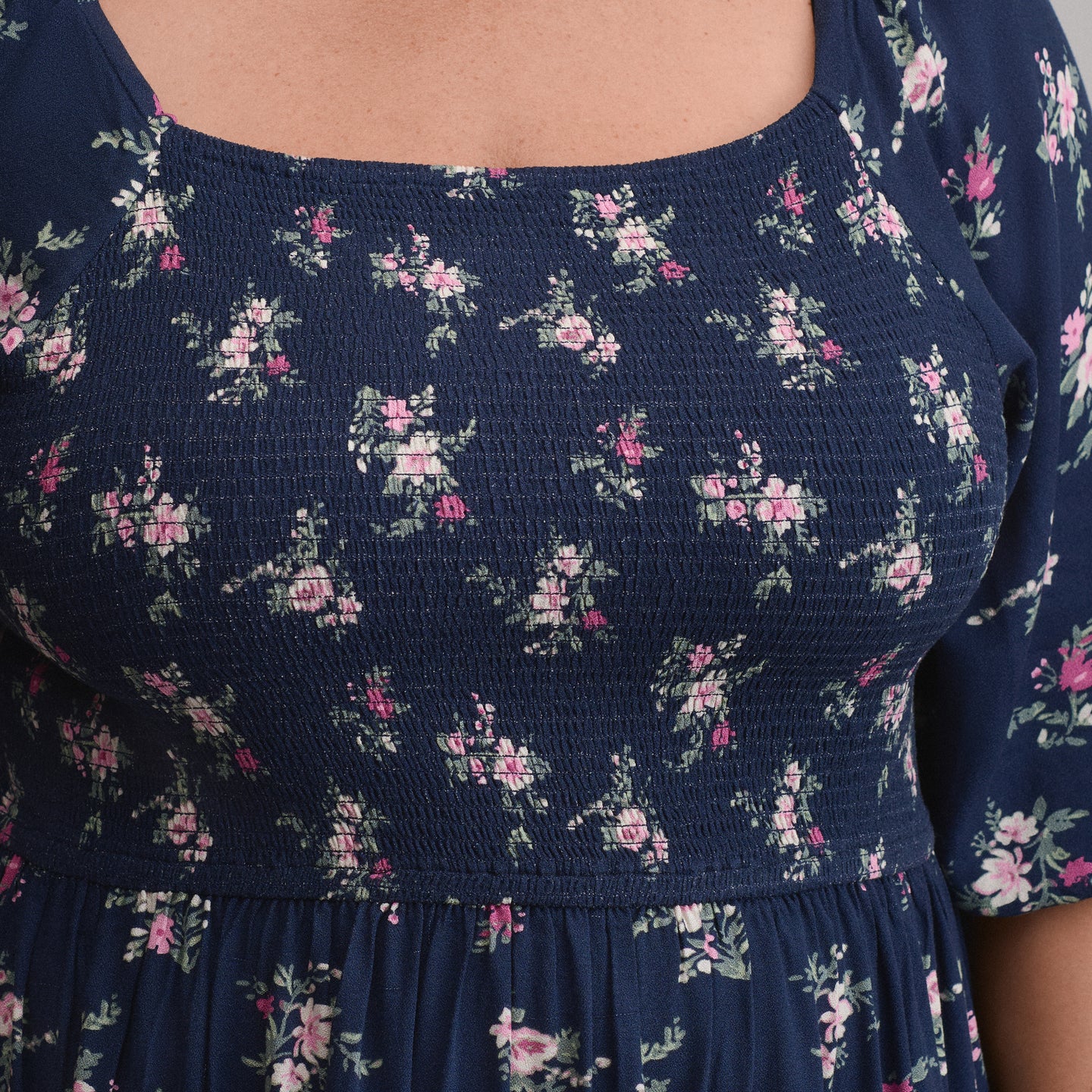 Women's Printed 3/4 Sleeve Smocked Bodice Dress-Brook-5