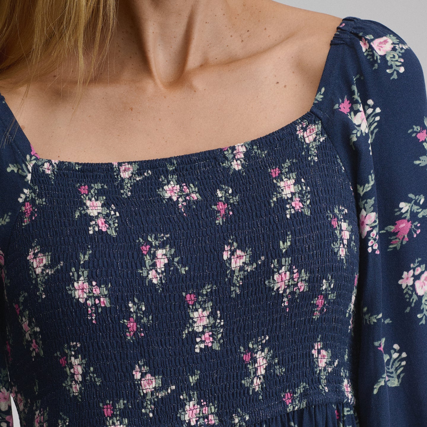 Women's Printed 3/4 Sleeve Smocked Bodice Dress-Brook-6