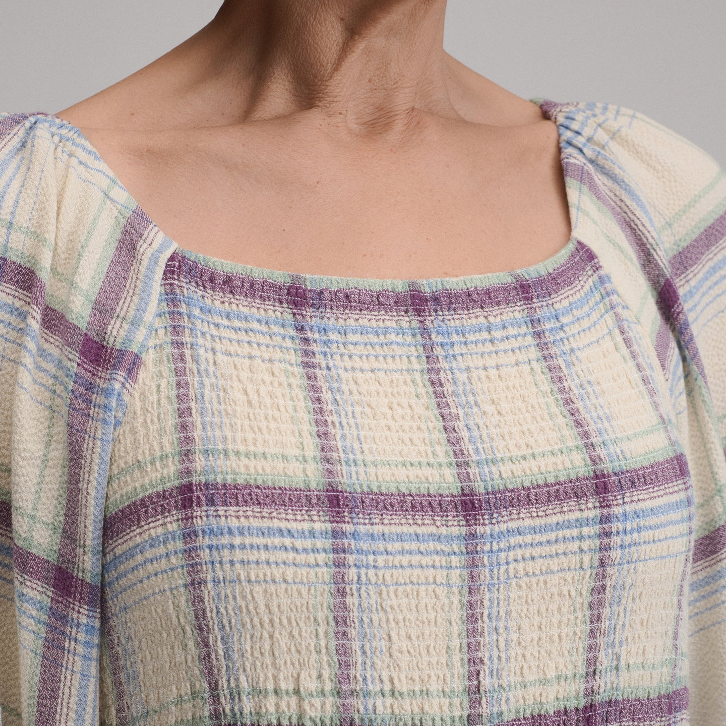 Women's Plaid 3/4 Sleeve Smocked Bodice Dress-Shell-6