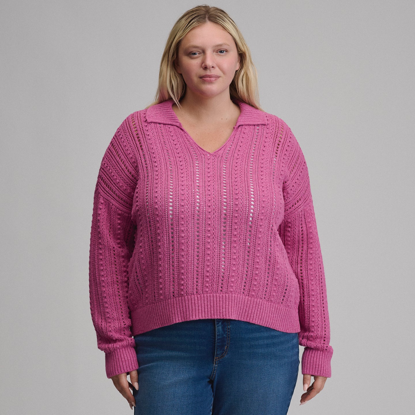 Women's Long-Sleeve Slub Johnny Collar Sweater-Dusty Rose-1