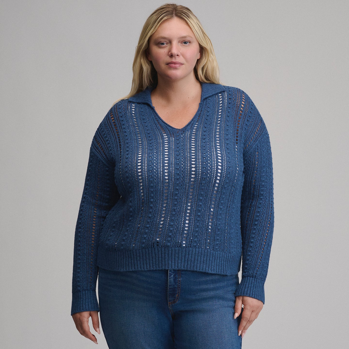 Women's Long-Sleeve Slub Johnny Collar Sweater-Dusk-5