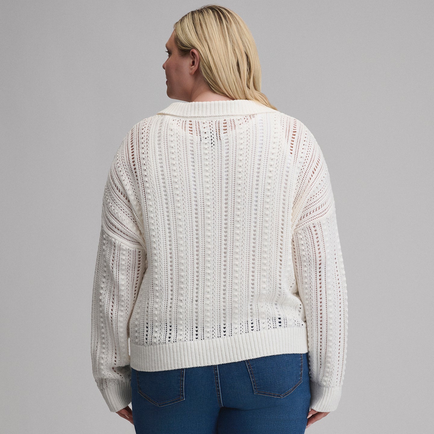Women's Long-Sleeve Slub Johnny Collar Sweater-Ivory-2