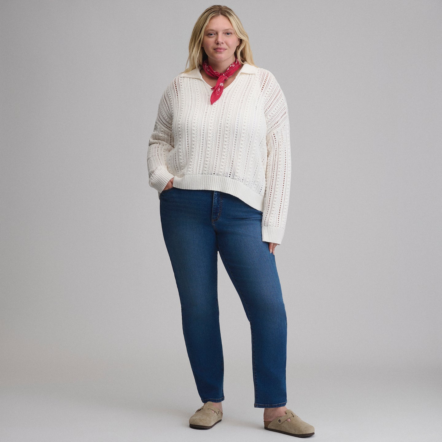 Women's Long-Sleeve Slub Johnny Collar Sweater-Ivory-4