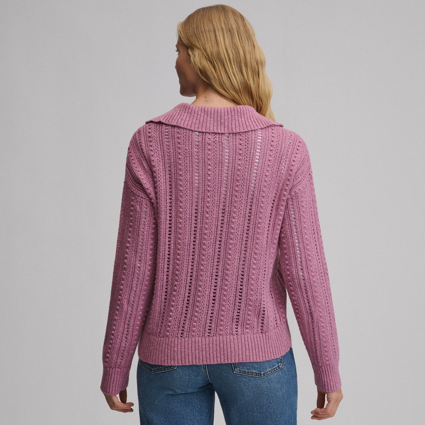 Women's Long-Sleeve Slub Johnny Collar Sweater-Dusty Rose-2