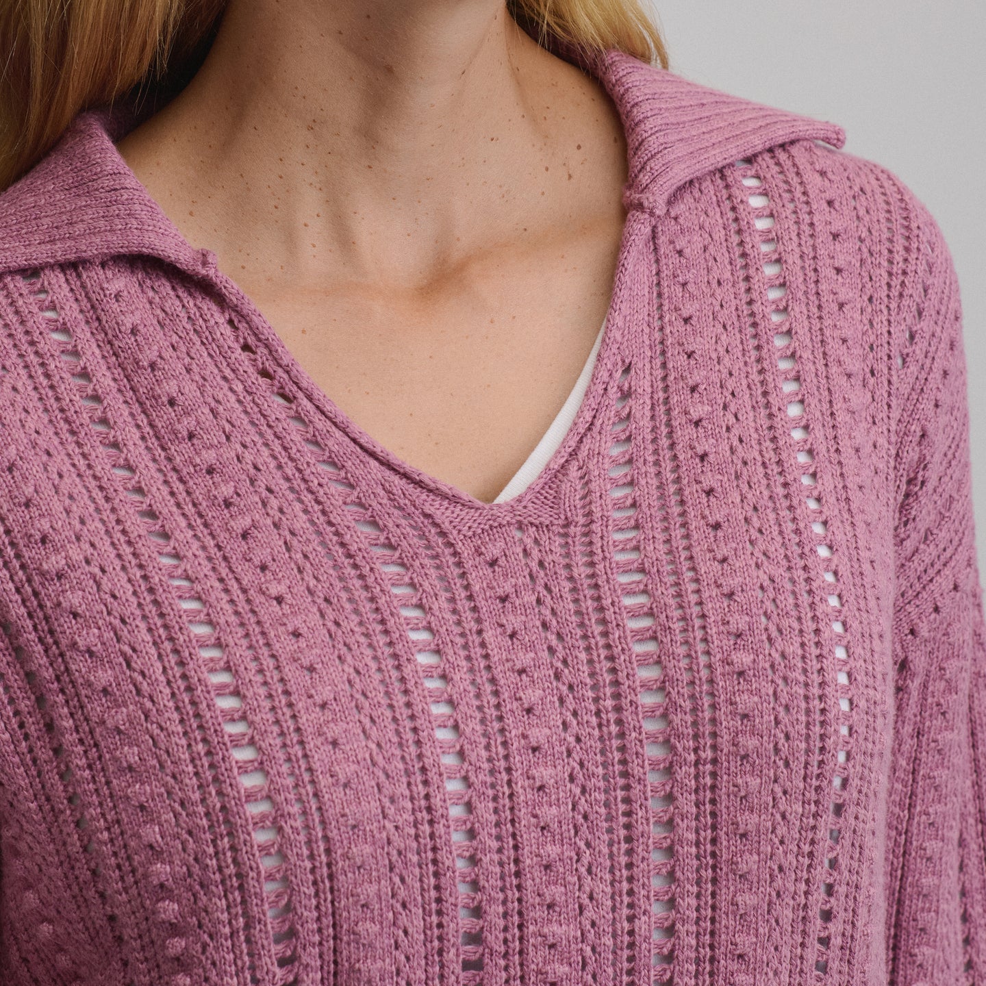 Women's Long-Sleeve Slub Johnny Collar Sweater-Dusty Rose-3