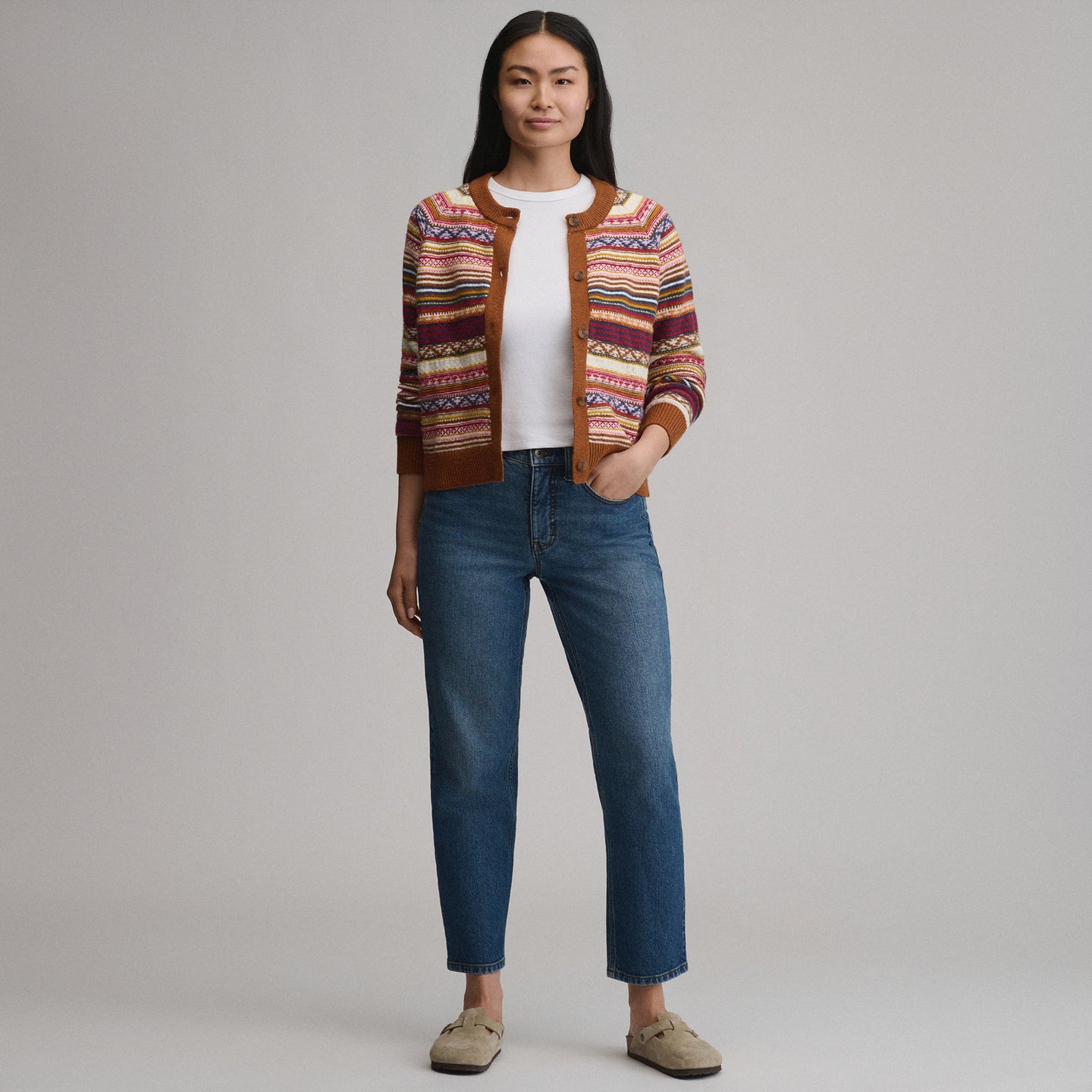 Women's Signature Cardigan Sweater - Stripe-Rust Heather-4