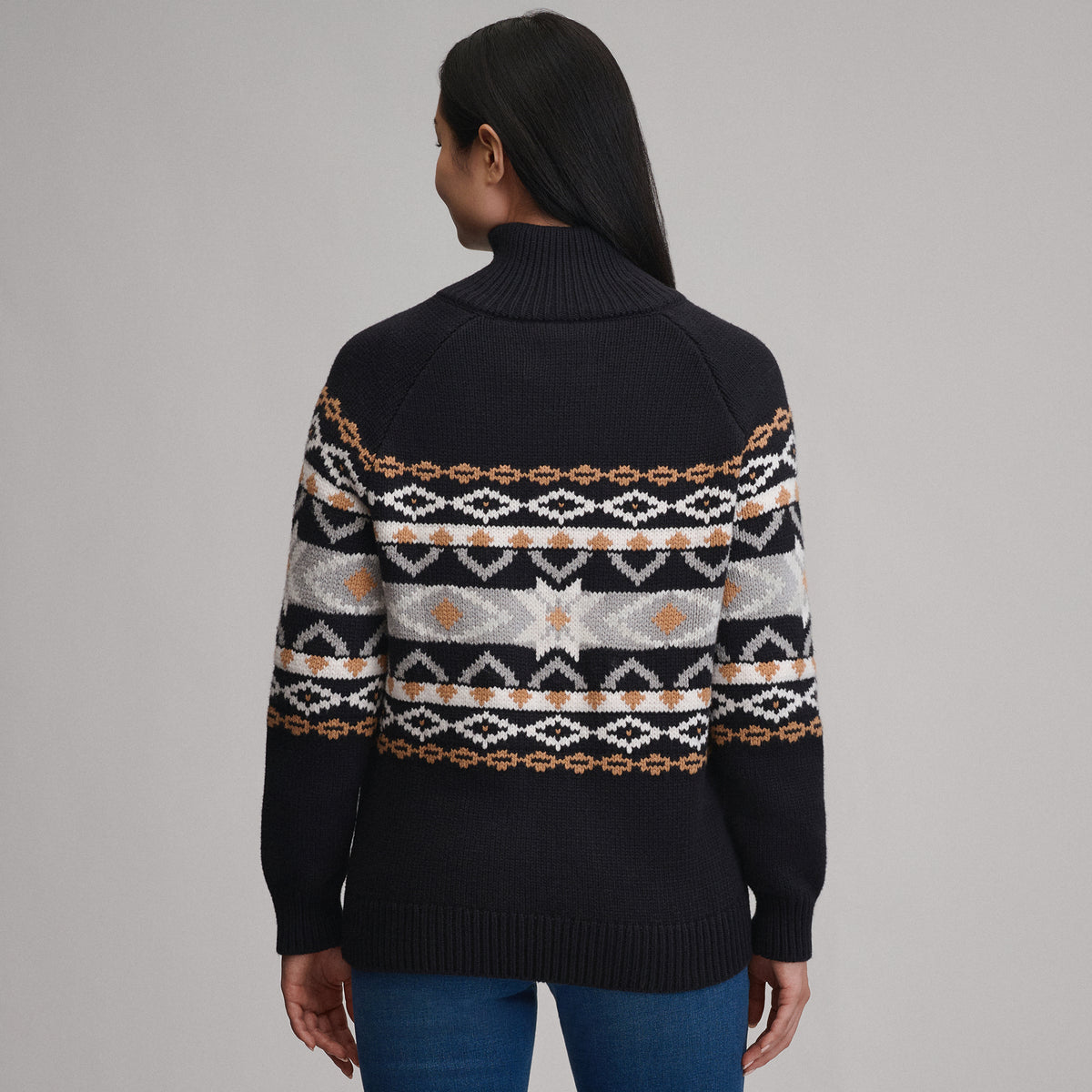 Women's Everloft Jacquard Quarter-Zip Sweater-Black-2