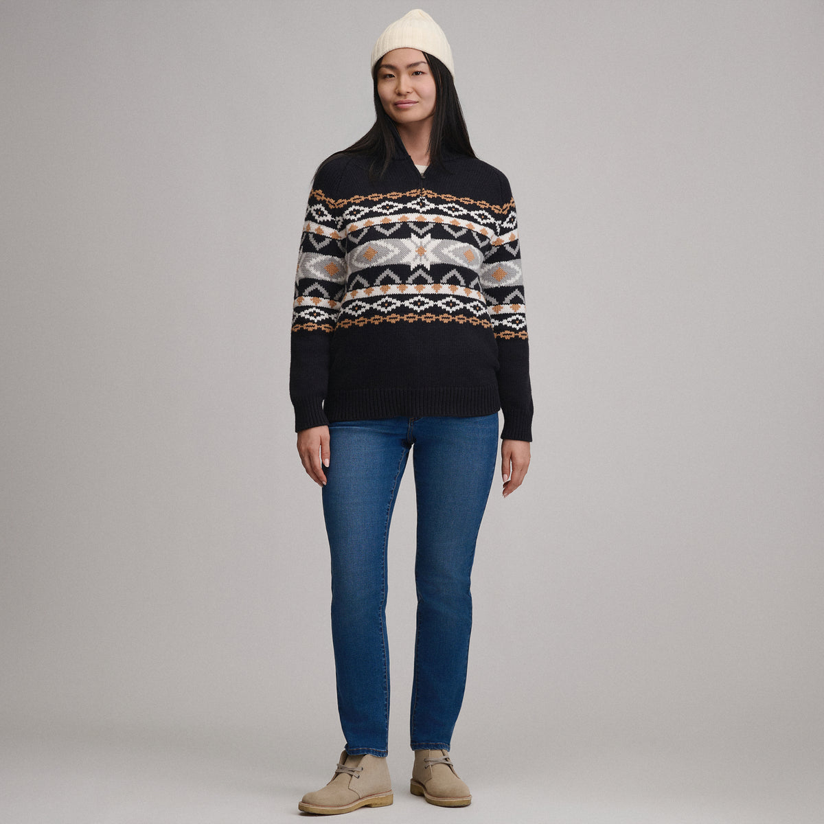 Women's Everloft Jacquard Quarter-Zip Sweater-Black-5