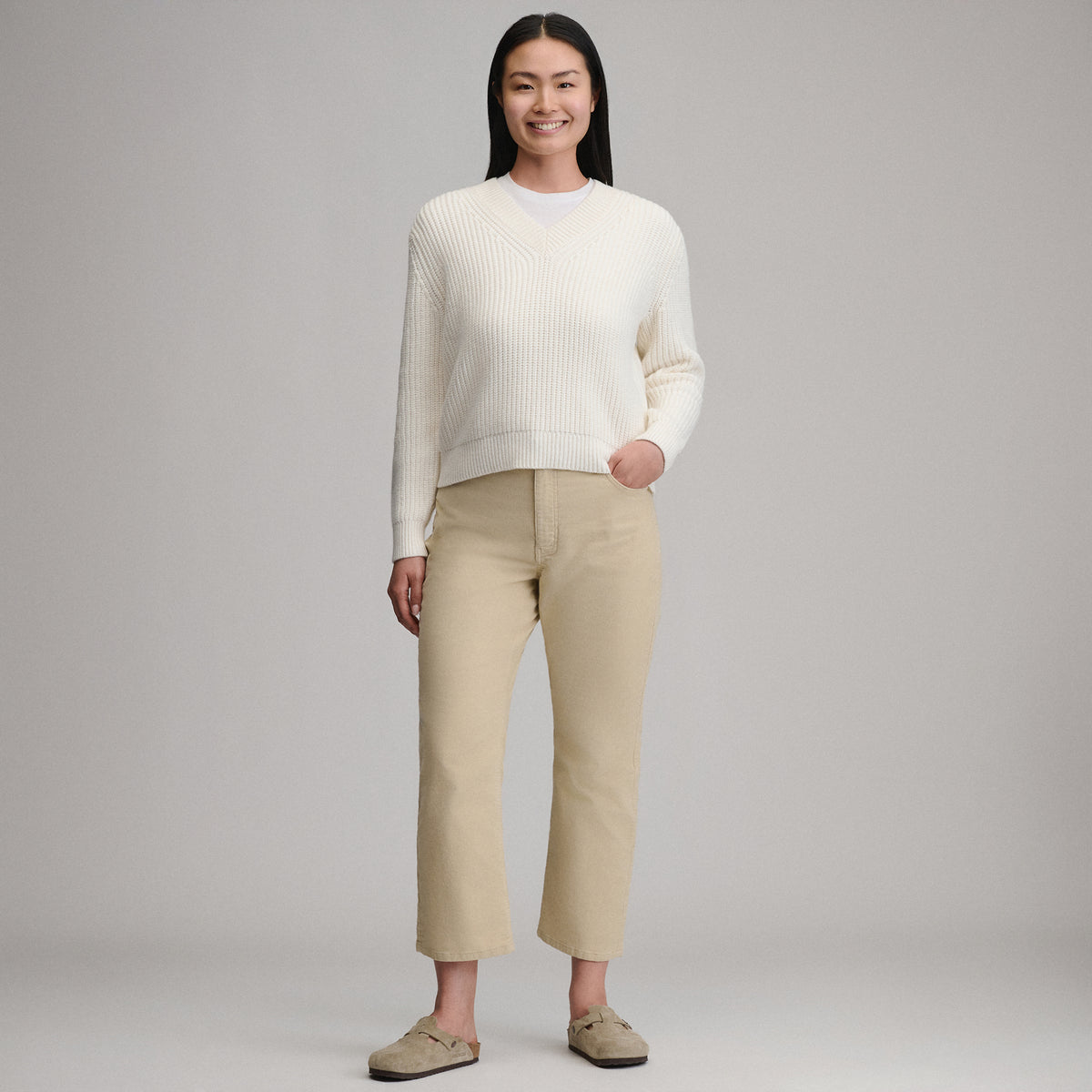 Women's Everloft V-Neck Sweater-Ivory-8