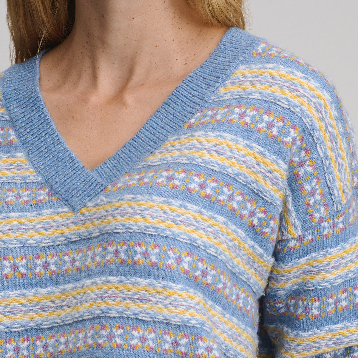 Signature Vneck Sweater Pattern-Hea/Blu-3