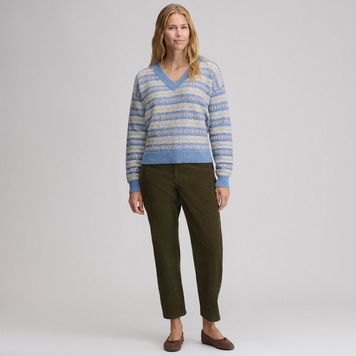 Signature Vneck Sweater Pattern-Hea/Blu-4