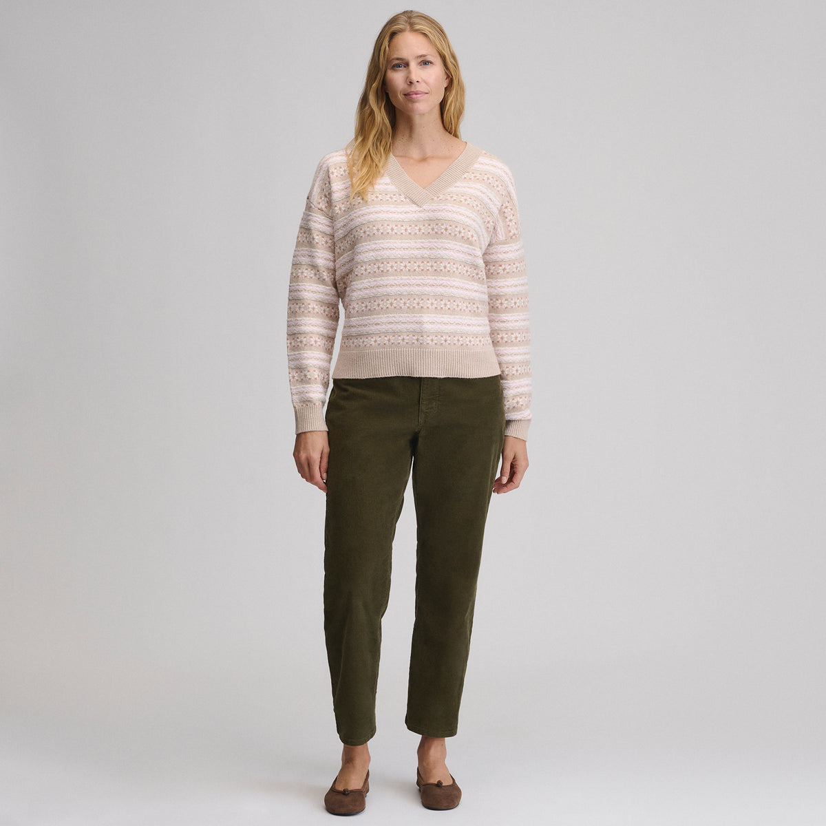 Signature Vneck Sweater Pattern-Rattan Heather-8