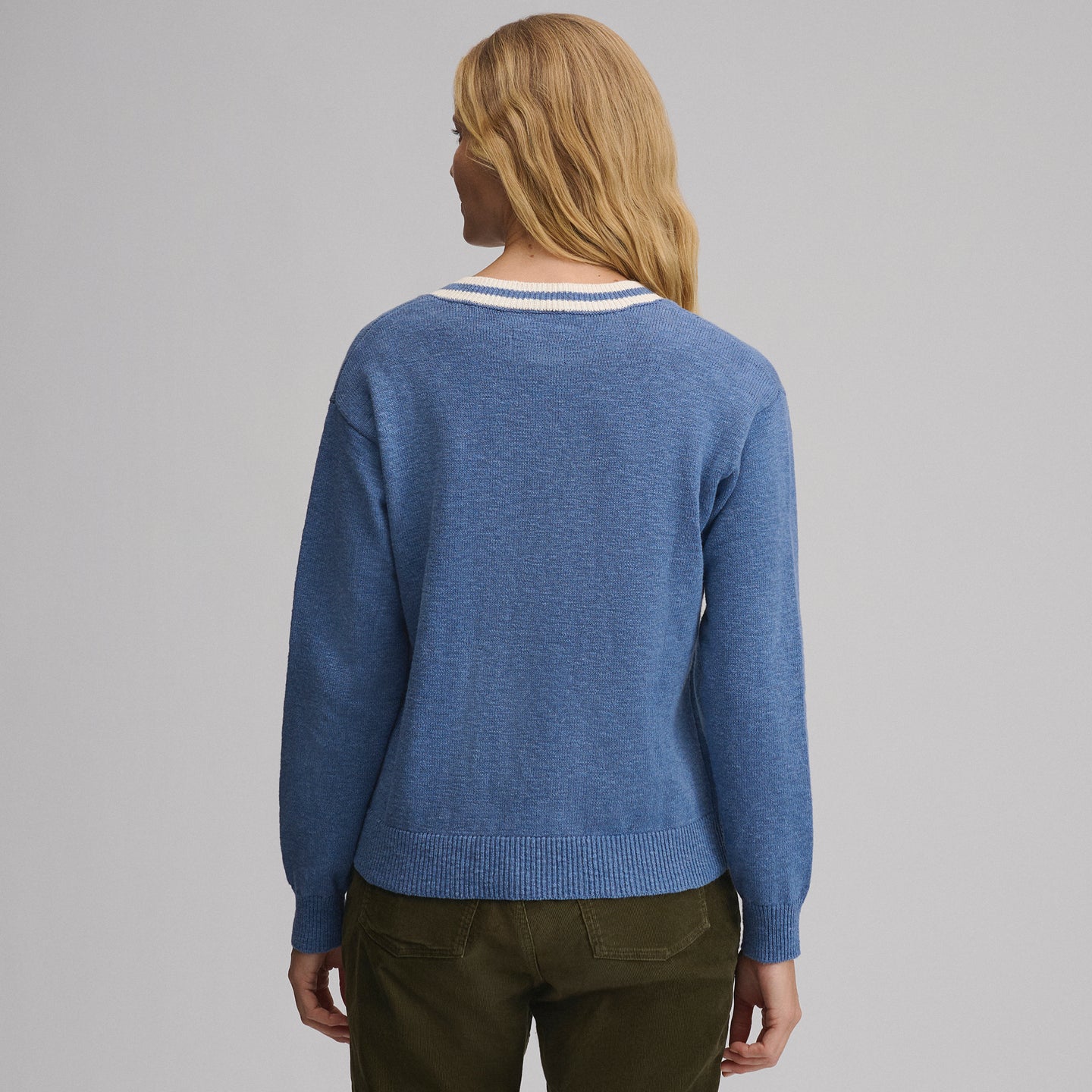 Everyday Vneck Sweater  Tipped Collar-Dk Chambray-2