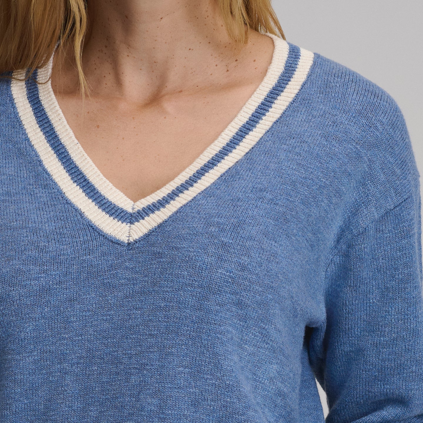 Everyday Vneck Sweater  Tipped Collar-Dk Chambray-3
