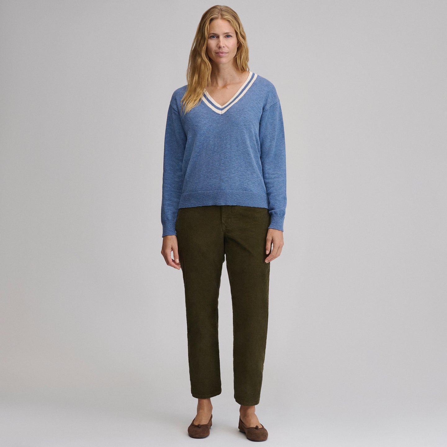 Everyday Vneck Sweater  Tipped Collar-Dk Chambray-4