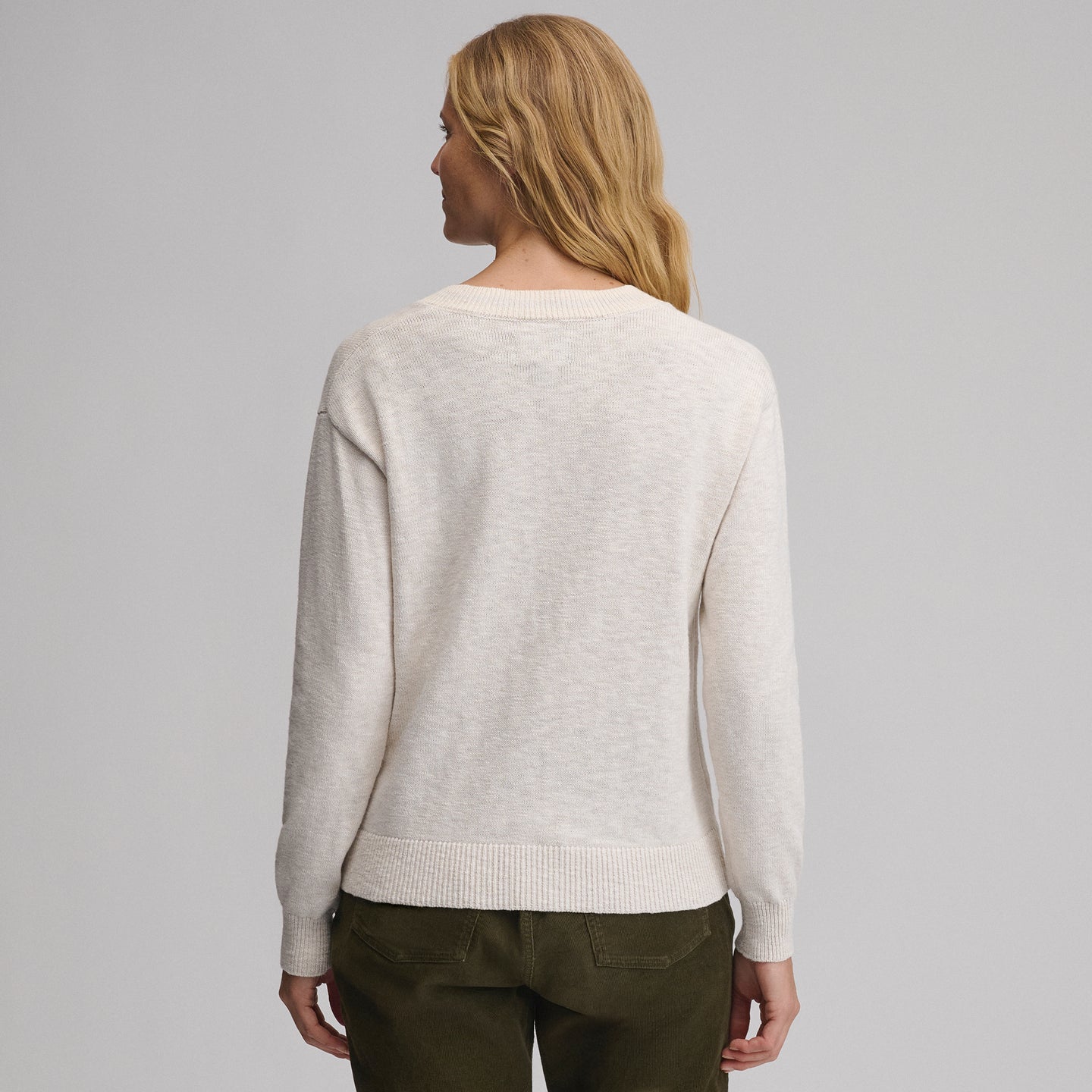 Everyday Vneck Sweater  Tipped Collar-Heather Oatmeal-6