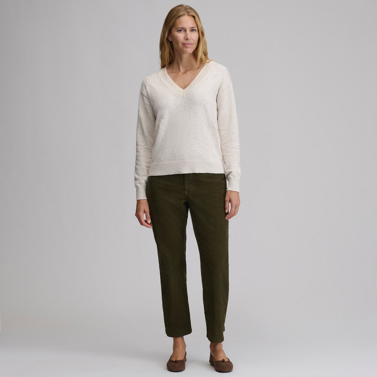 Everyday Vneck Sweater  Tipped Collar-Heather Oatmeal-8