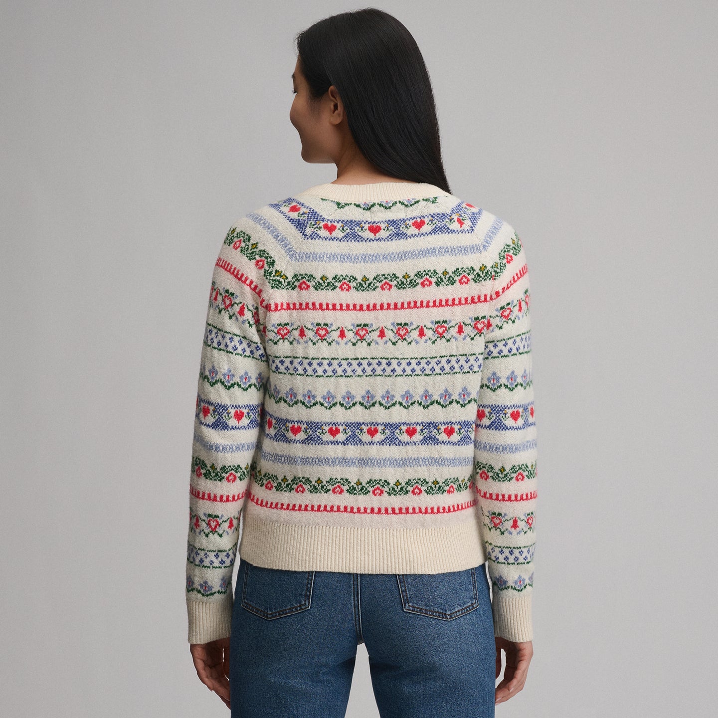 Women's Signature Cardigan Sweater - Novelty Stripe-Heather Oatmeal-2