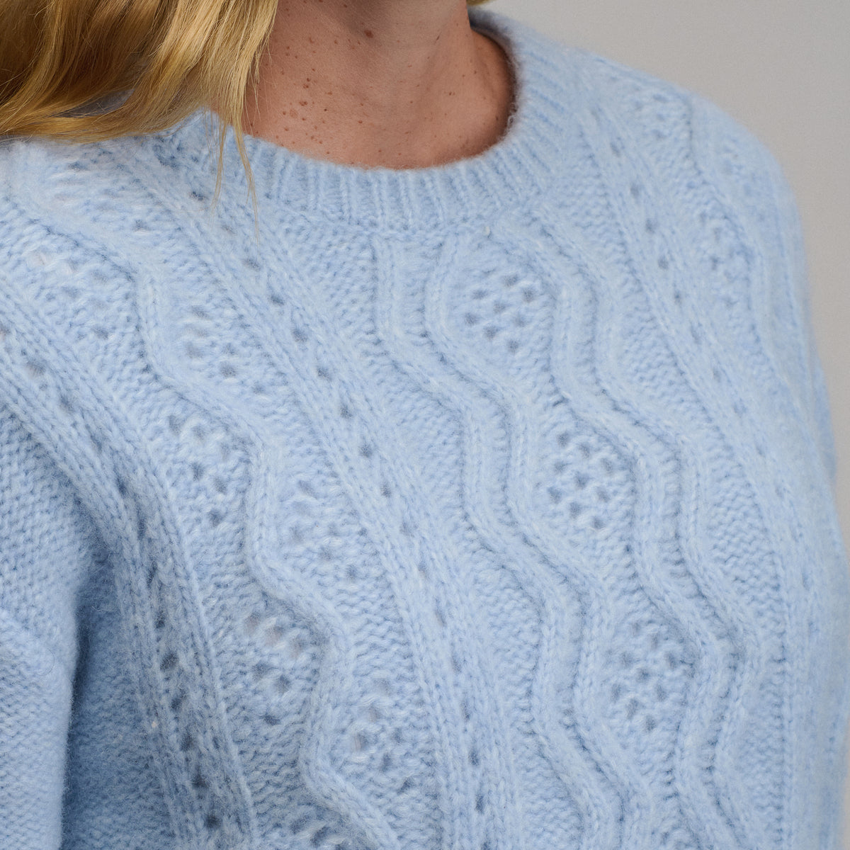 Women's Open Stitch Cable Crew Sweater-Ice-7