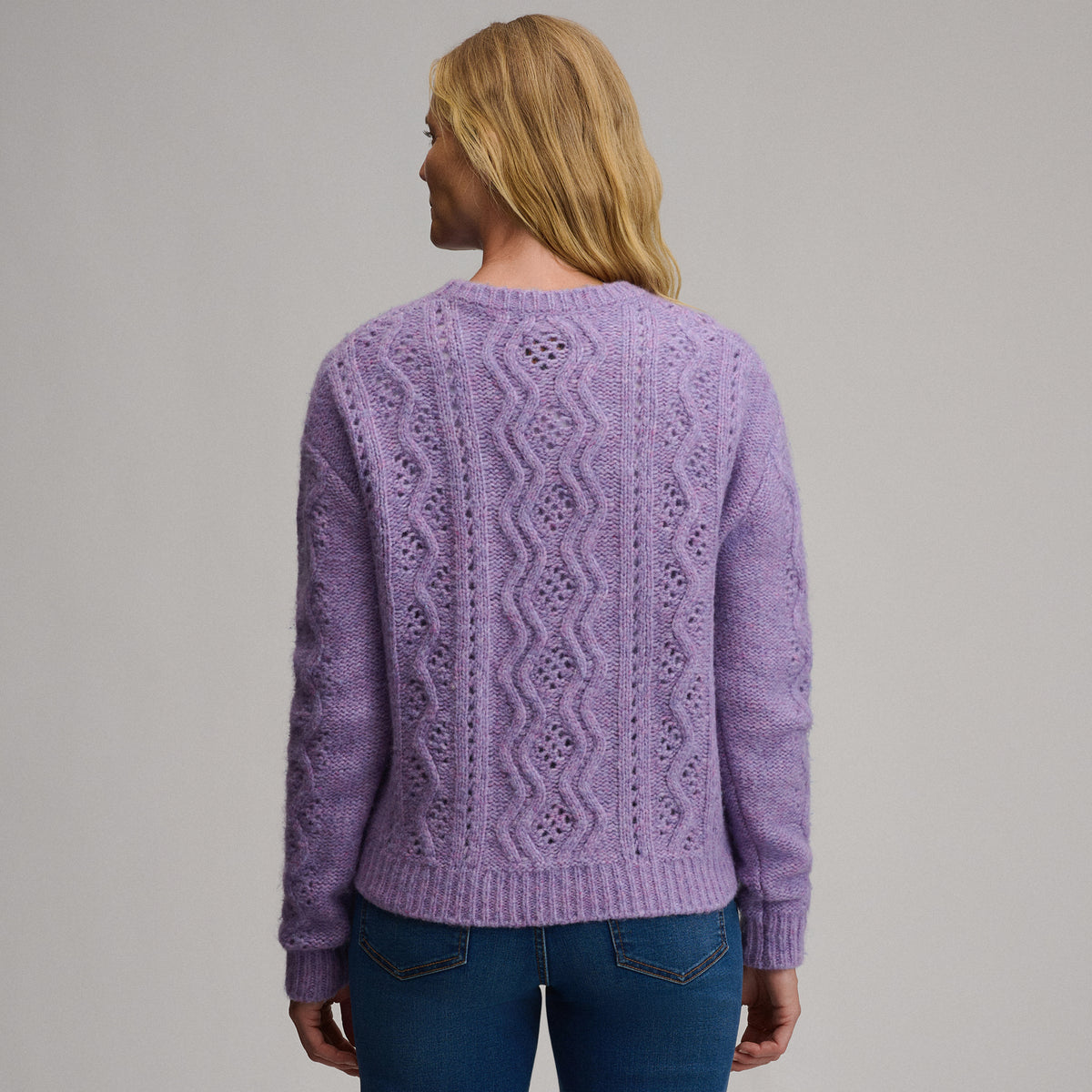 Women's Open Stitch Cable Crew Sweater-Sugar Plum-14