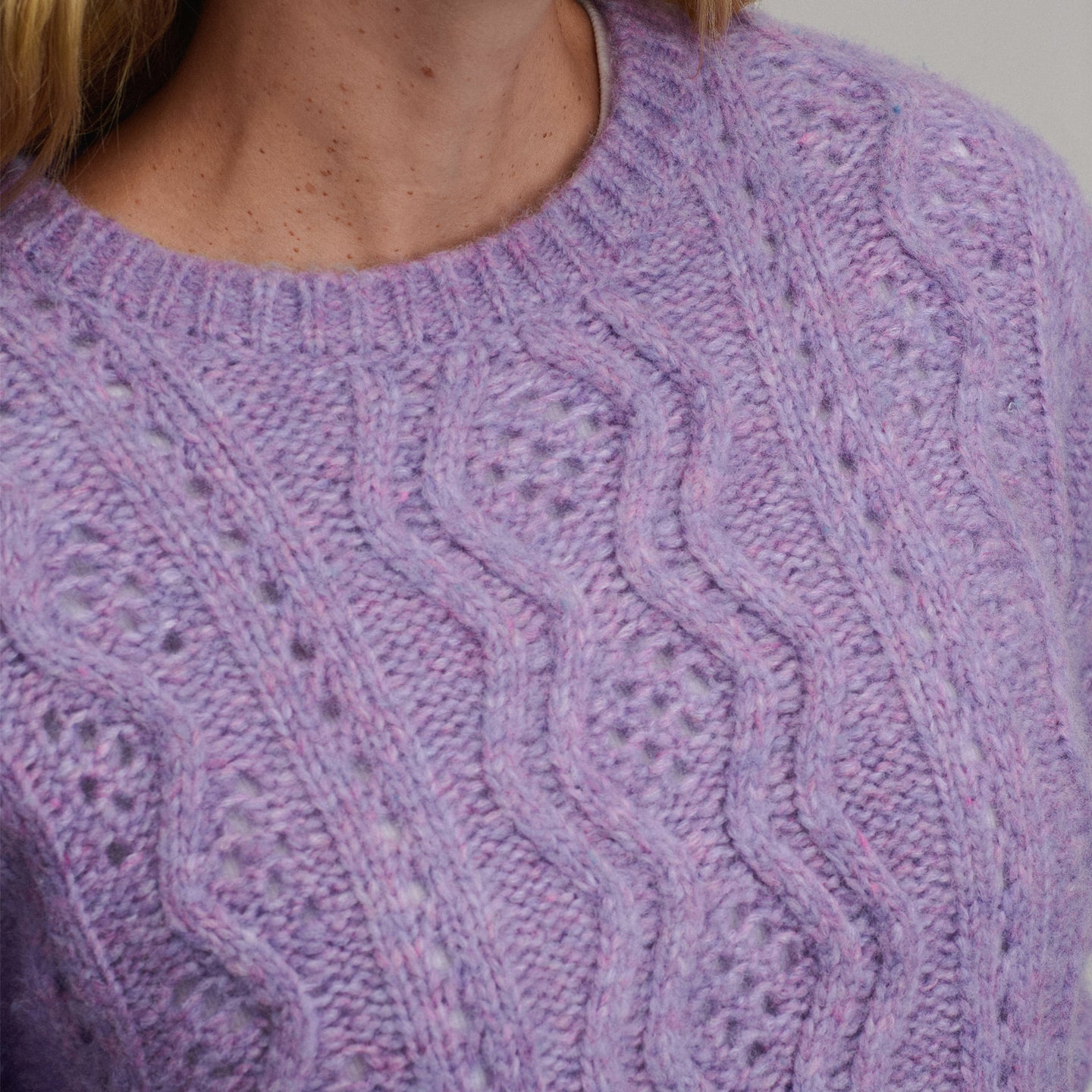 Women's Open Stitch Cable Crew Sweater-Sugar Plum-15