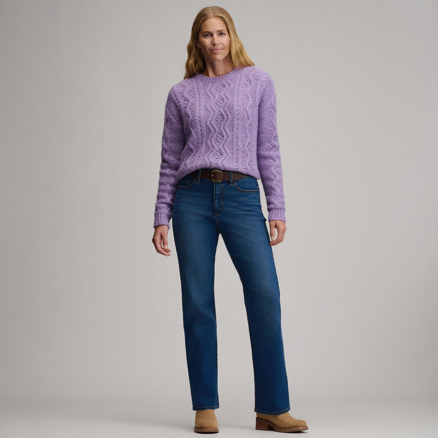 Women's Open Stitch Cable Crew Sweater-Sugar Plum-16