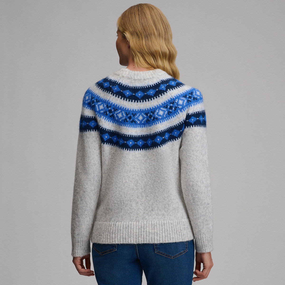 Women's Fairisle Fluffy Crew Sweater-Ivory-2