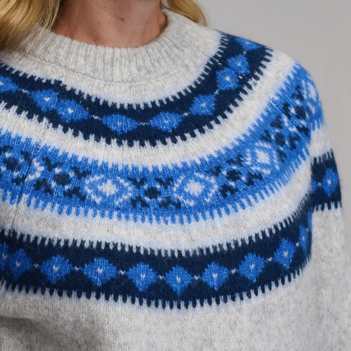 Women's Fairisle Fluffy Crew Sweater-Ivory-3