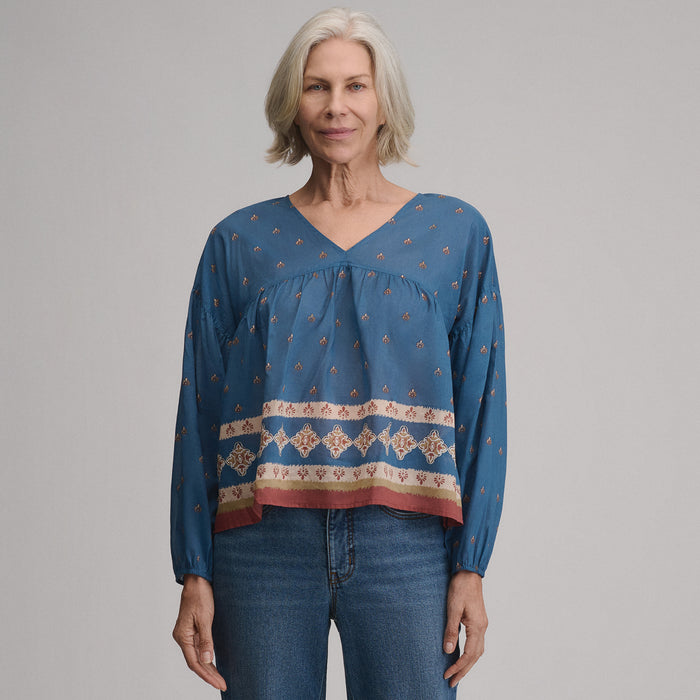 Women's Long-Sleeve V-Neck Relaxed Woven Popover