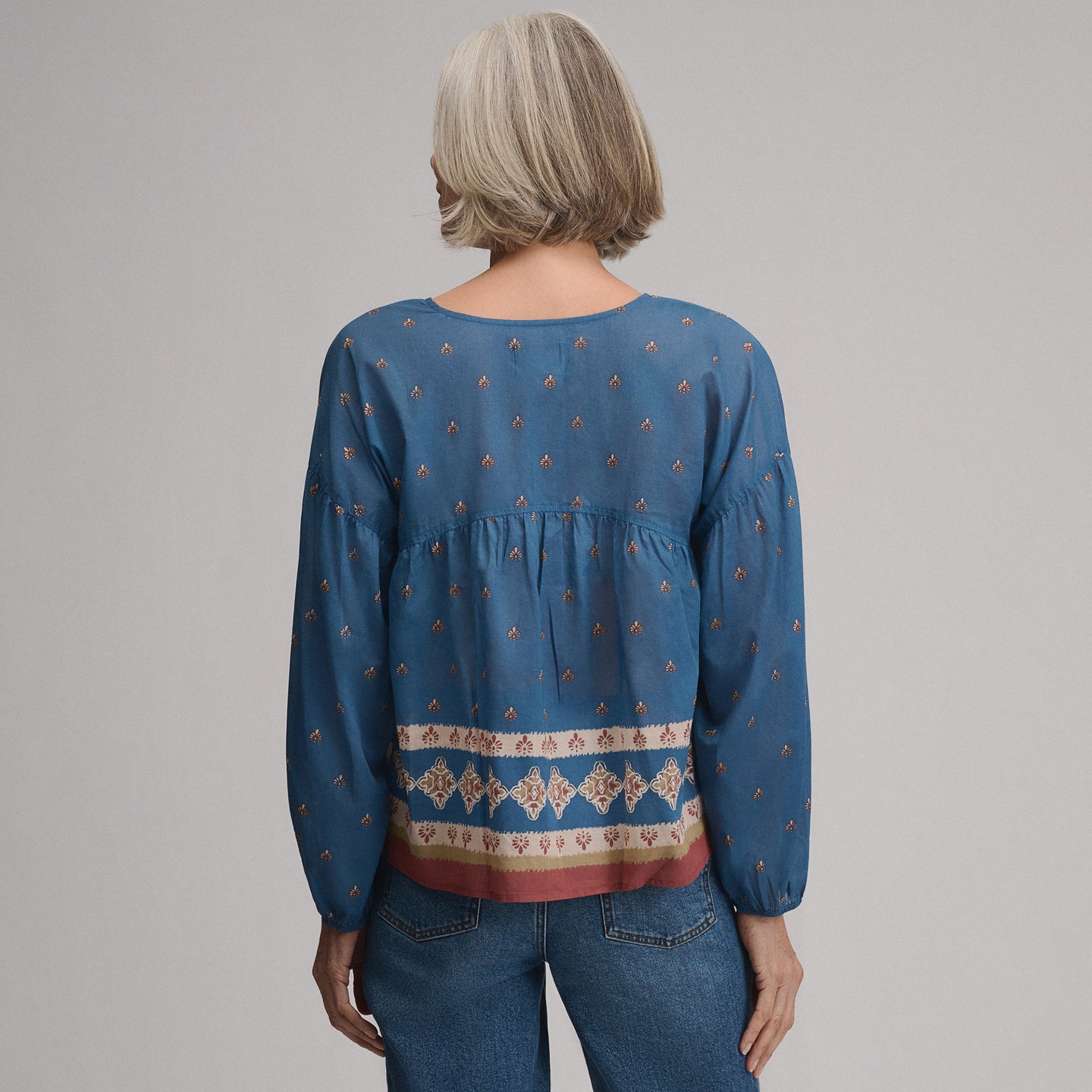 Women's Long-Sleeve V-Neck Relaxed Woven Popover-Dark Horizon-2