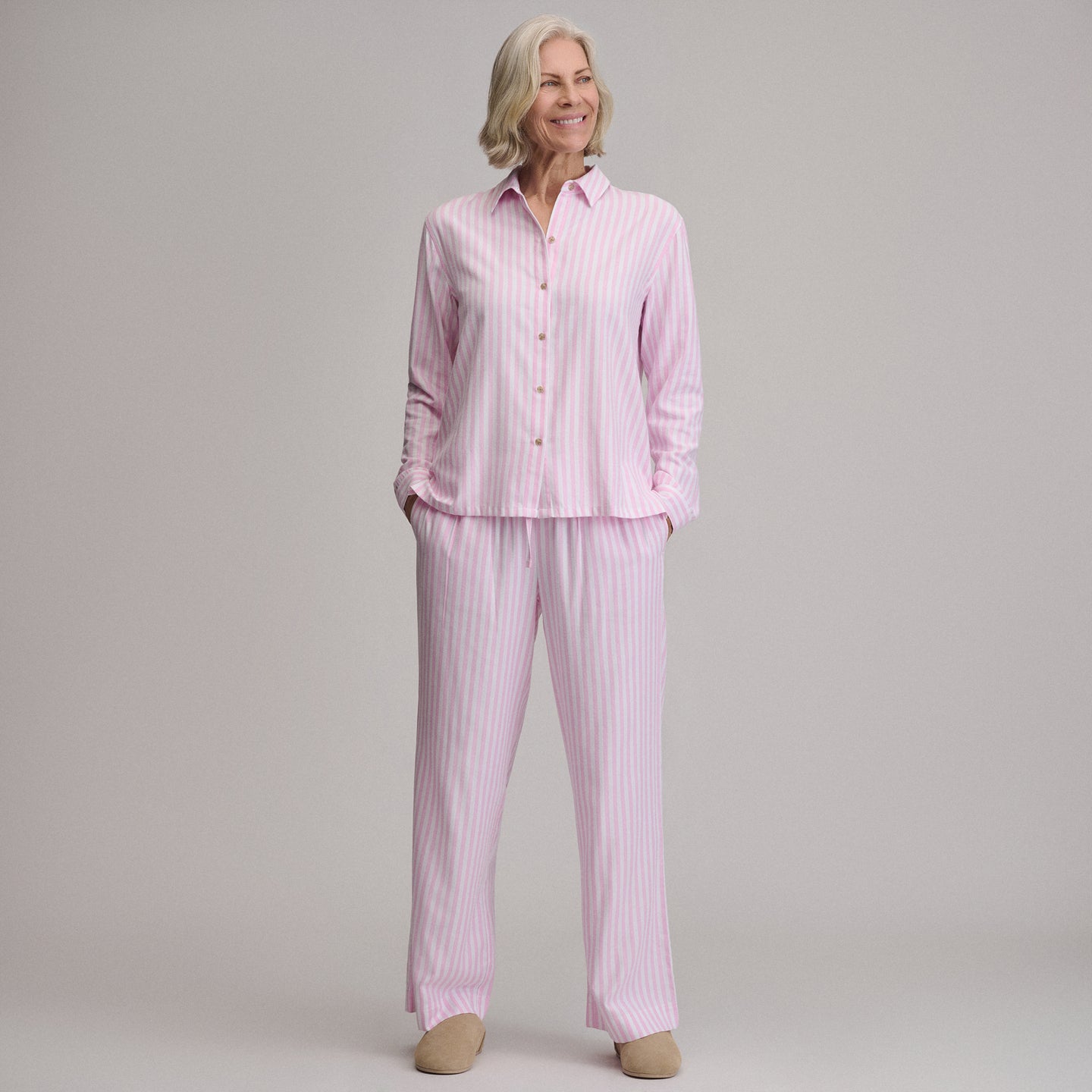 Women's Long-Sleeve Softened Sleep Shirt-Light Pink-6