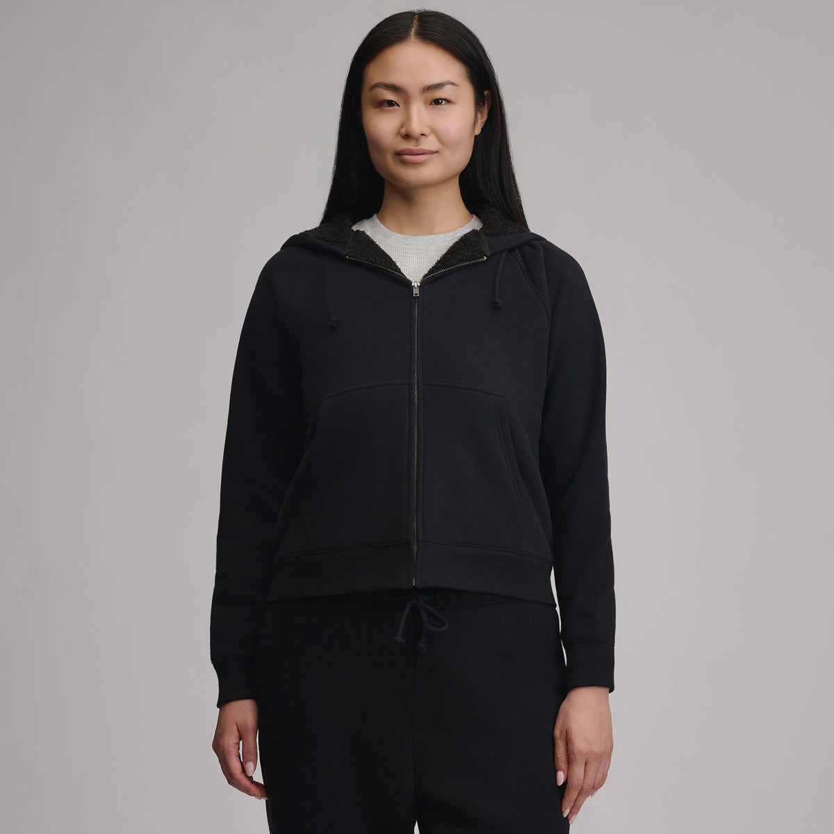Women's Vintage Soft Faux Shearling Lined Full-Zip Hoodie