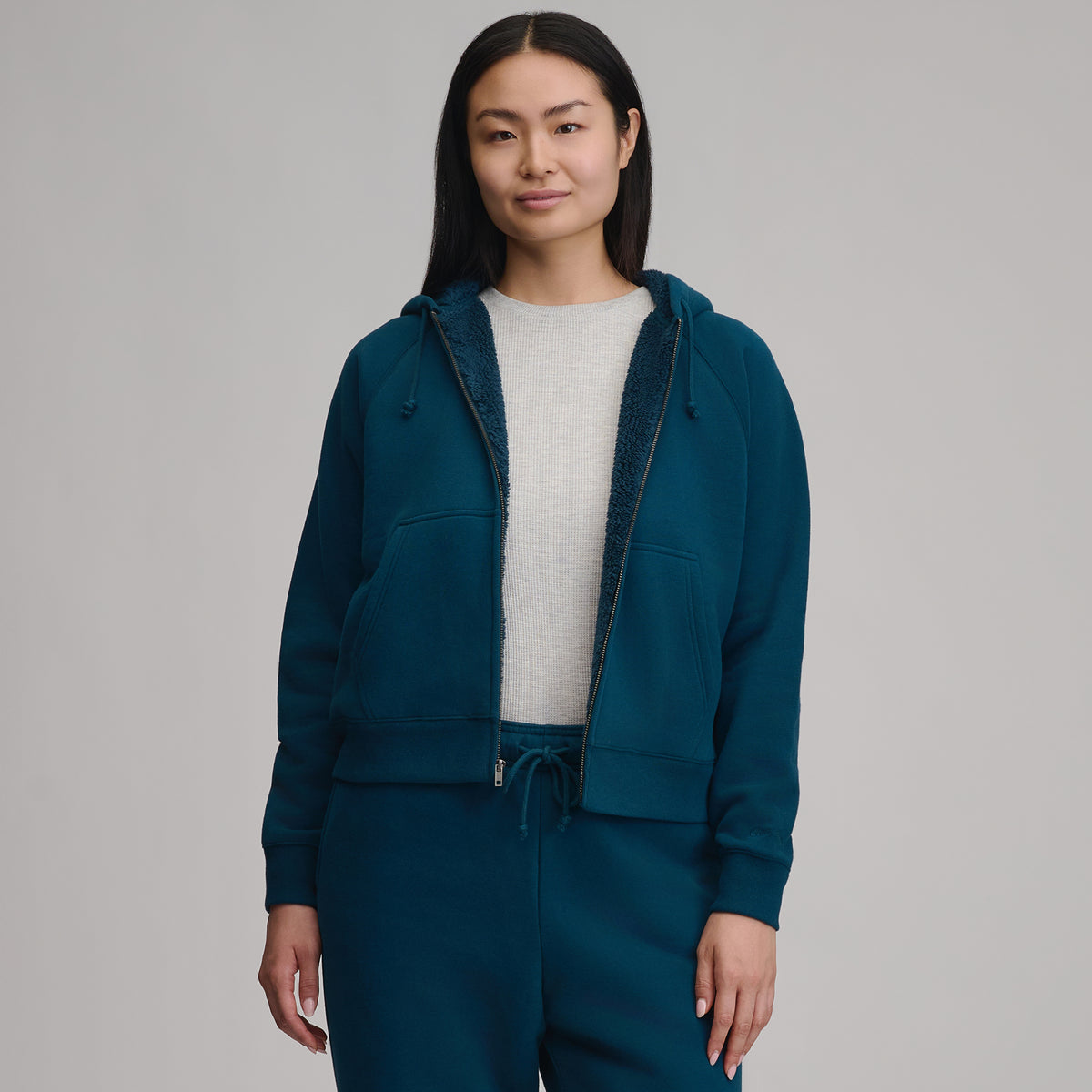 Women's Vintage Soft Faux Shearling Lined Full-Zip Hoodie