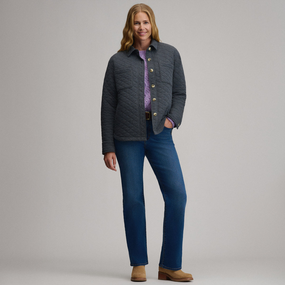 Women's Quilted Shirt Jacket-Charcoal Heather-4