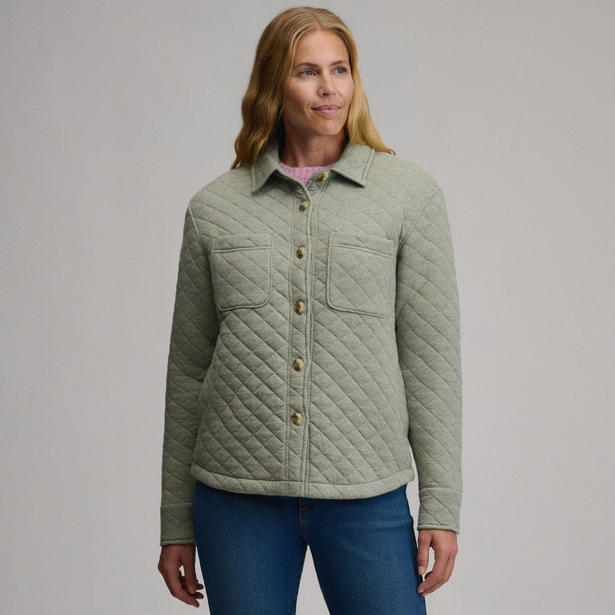 Women's Quilted Shirt Jacket-Sage-5