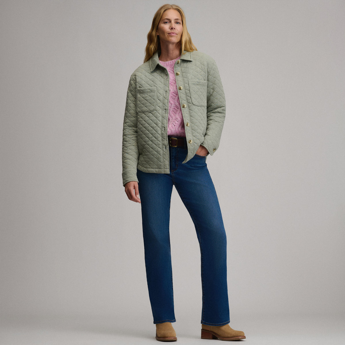 Women's Quilted Shirt Jacket-Sage-8