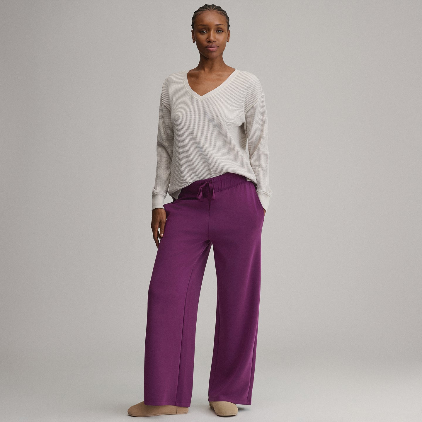 Women's Long-Sleeve V-Neck Boyfriend Thermal Crew-Shell-4