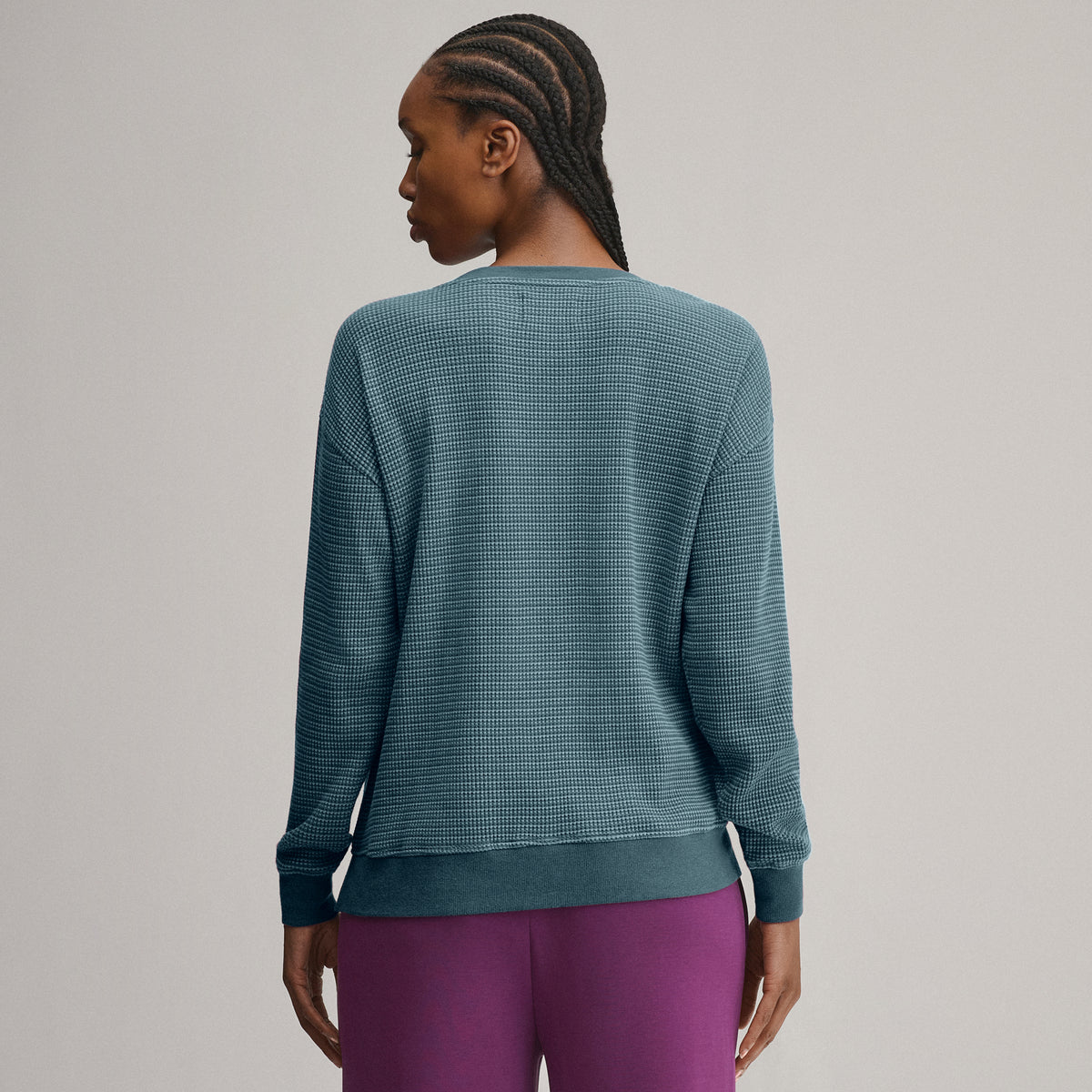 Women's Long-Sleeve V-Neck Boyfriend Thermal Crew - Striped-Meridian Blue-2