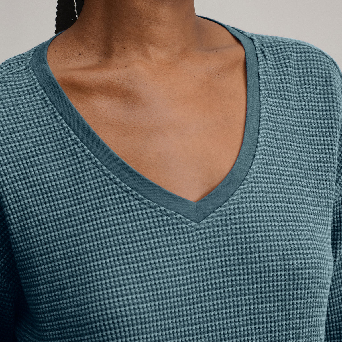 Women's Long-Sleeve V-Neck Boyfriend Thermal Crew - Striped-Meridian Blue-3