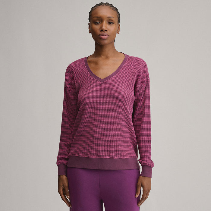 Women's Long-Sleeve V-Neck Boyfriend Thermal Crew - Striped