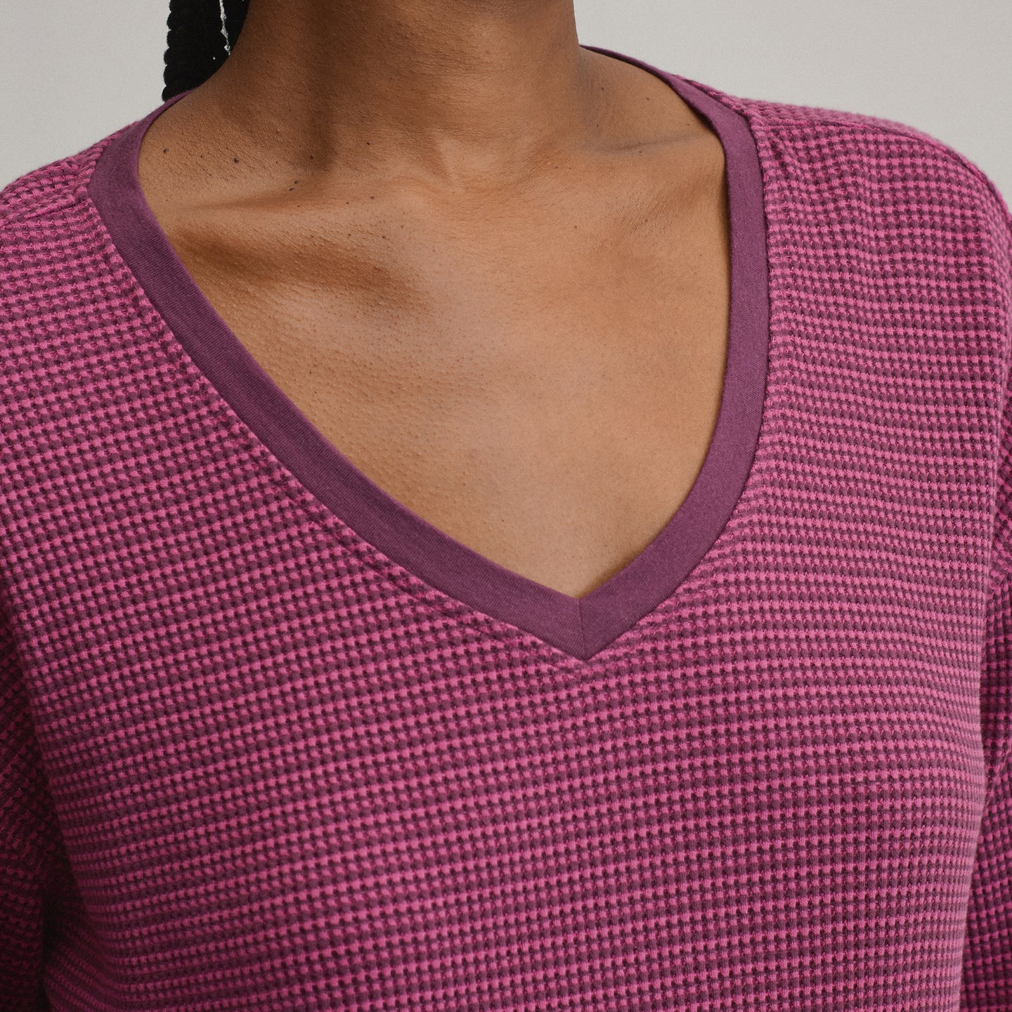 Women's Long-Sleeve V-Neck Boyfriend Thermal Crew - Striped-Rosewood-3