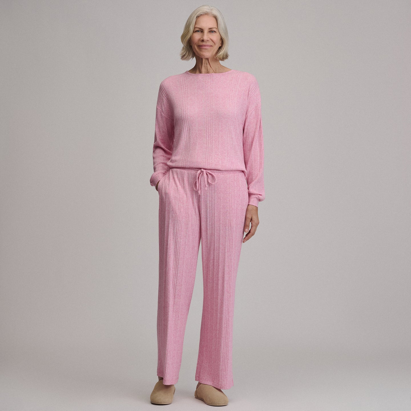 Women's Cozy Rib Wide-Leg Pants-Blush-4