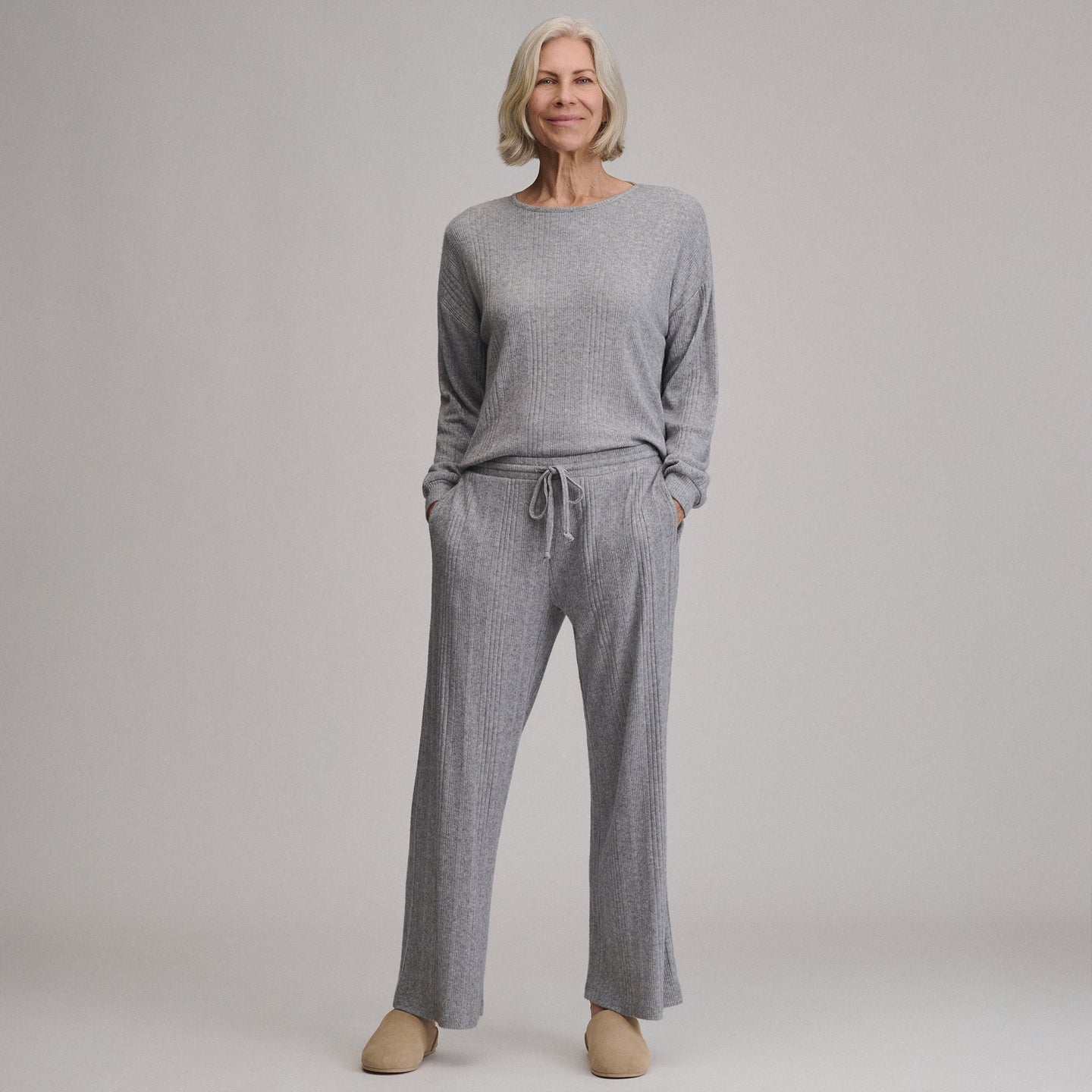 Women's Cozy Rib Wide-Leg Pants-Light Hthr Gray-8