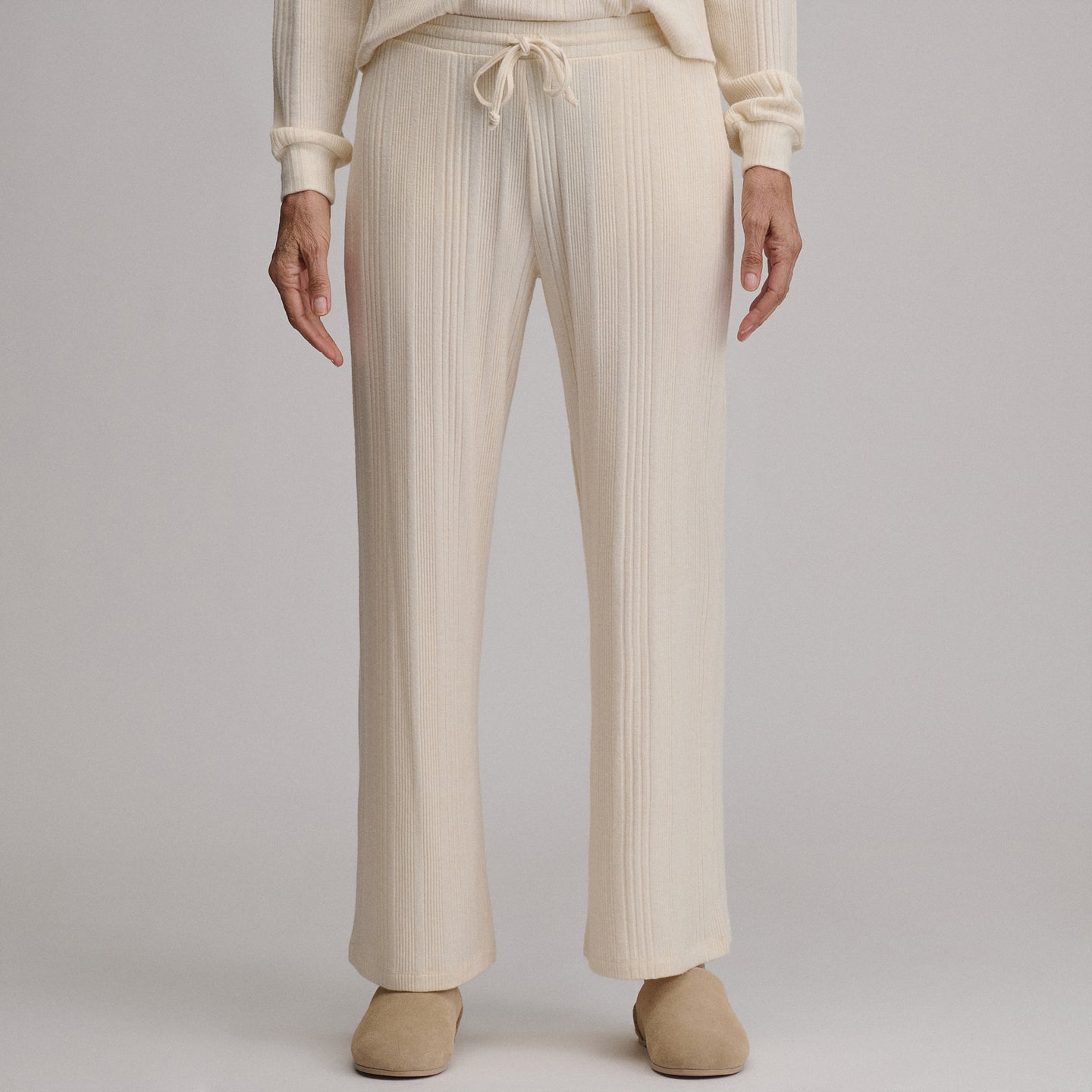 Women's Cozy Rib Wide-Leg Pants-Heather Oatmeal-9